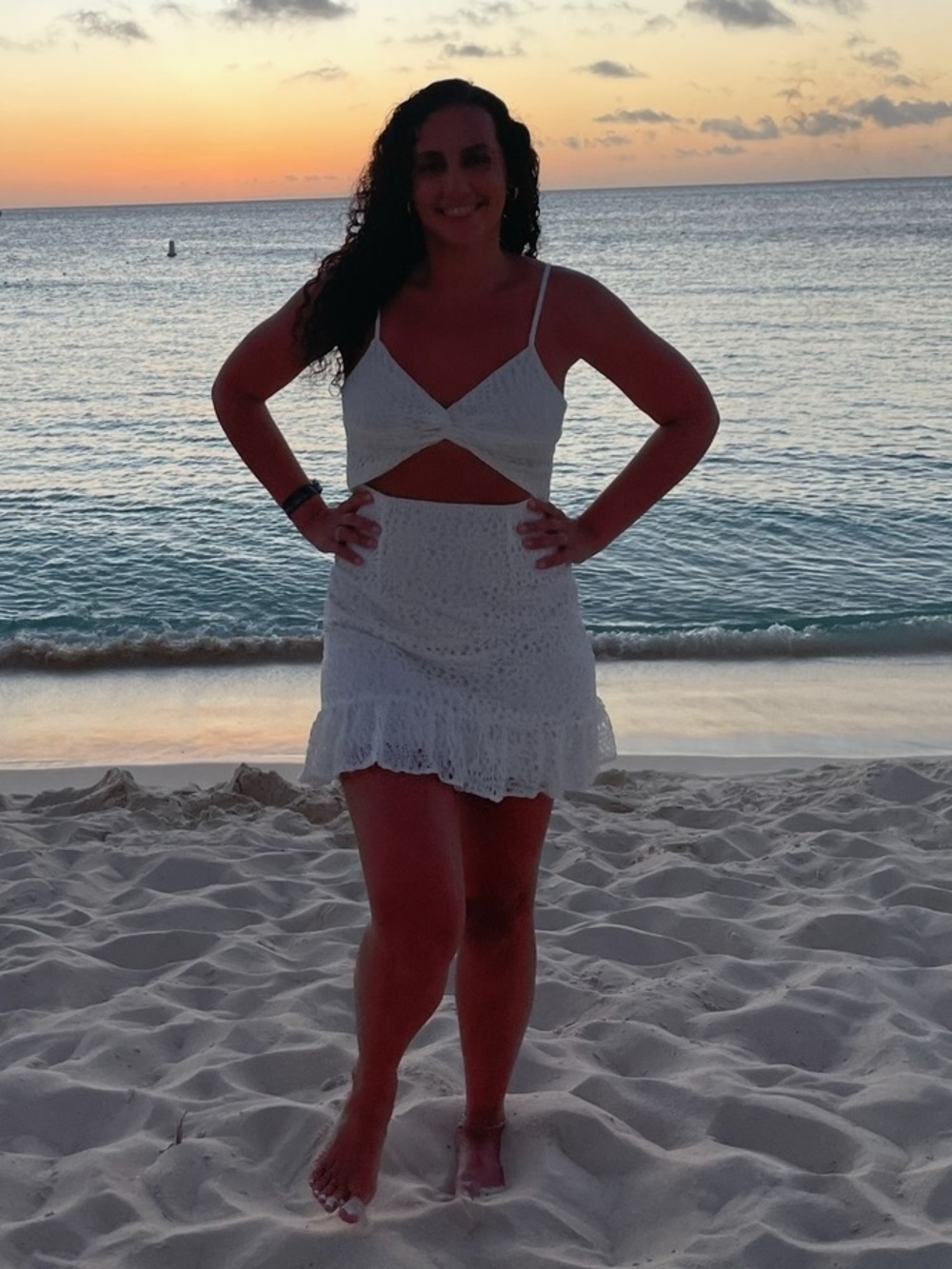 Lace Spaghetti-Strap cut‎ out Mini Dress in Cream with Ruffle Hem size Small
